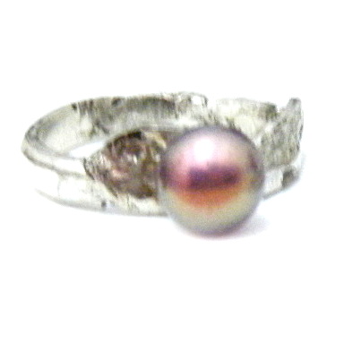Fused Silver Ring with Rose Pink Pearl